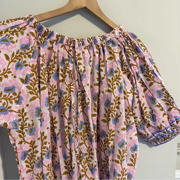 NWT Tuckernuck SZ Blockprints Pink Blue Floral Cotton Oversized Blouse Small - Picture 9 of 14